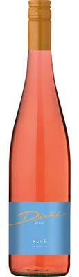 Eine elegante Flasche Roséwein mit einem goldenen Verschluss und einem blauen Etikett, das den Namen Diehl trägt.