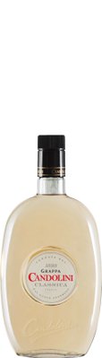Die Flasche Grappa Candolini zeigt ein schlichtes, aber elegantes Design, das die Raffinesse und den Charakter des Getränks betont.