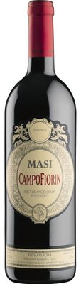 Eine elegante Flasche Masi CampoFiorin Wein mit einem kunstvollen Etikett und einem tiefroten Kapselverschluss.