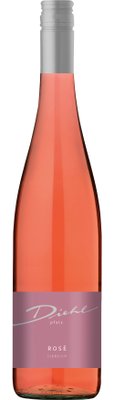 Eine elegante Flasche Roséwein mit einem zarten rosa Farbton und einem modernen Etikett, das den Namen Diehl trägt.