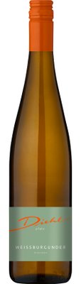 Die Flasche zeigt den Namen 'Diehl' und die Bezeichnung 'Weißburgunder trocken' auf einem stilvollen, minimalistischen Etikett.