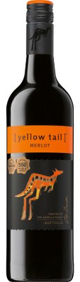 Die Merlot-Flasche von Yellow Tail hebt sich durch ihr kreatives Känguru-Logo und die Auszeichnung als beliebteste Weinmarke hervor.