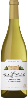 Die Flasche Chardonnay von Chateau Michelle hebt sich durch ihr schlichtes, aber ansprechendes Design und die grüne Farbe hervor.