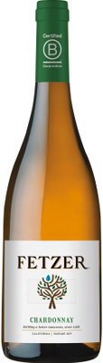 Eine Flasche Fetzer Chardonnay mit einem eleganten Etikett und einem grünen Kapselverschluss, die Nachhaltigkeit betont.