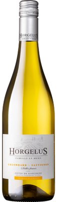 Die Flasche Horgelus mit ihrem hellen Wein und dem eleganten Etikett strahlt Qualität und französische Weintradition aus.