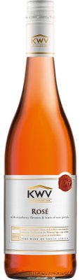 Der KWV Roséwein in einer transparenten Flasche, die die ansprechende, rosafarbene Flüssigkeit zeigt.