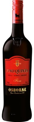 Eine elegante Flasche Fino Quinta Sherry mit rotem Korken und goldener Schrift auf dem Etikett, die Tradition verkörpert.