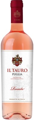 Eine elegante Flasche Roséwein mit einem roten Korken und einem kunstvollen Etikett, das die Herkunft aus Puglia betont.
