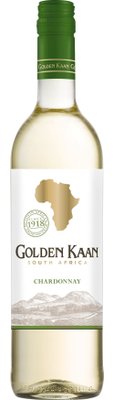 Südafrikanischer Golden Kaan Chardonnay in einer transparenten Flasche, die die goldene Flüssigkeit und den grünen Deckel präsentiert.