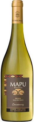 Eine elegante Flasche Chardonnay aus dem Valle del Maule in Chile, mit einem goldenen Verschluss und kunstvollem Etikett.