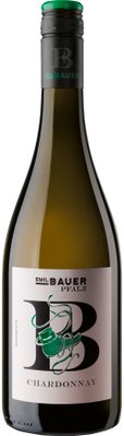 Eine elegante Flasche Chardonnay mit einem grünen Deckel und einem stilvollen Etikett von Emil Bauer aus der Pfalz.