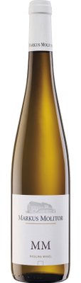 Eine elegante Flasche Riesling von Markus Molitor, die in sanften Grüntönen schimmert und einen weißen Korken trägt.