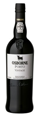Ein hochwertiger Osborne Vintage Portwein in einer eleganten Flasche, die mit einem schwarzen Korken und einem prägnanten Etikett versehen ist.
