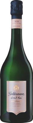 Grüne Flasche Grand Rosé mit rosanem Etikett und schwarzem Verschluss