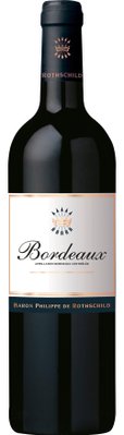 Das Etikett der Weinflasche hebt die Herkunft Bordeaux hervor, mit stilvollen Schriftzügen und einem edlen Design.
