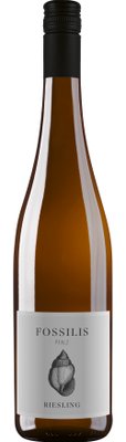 Eine elegante Flasche Riesling mit dem Etikett 'Fossilis' aus der Pfalz, die einen stilvollen Eindruck hinterlässt.