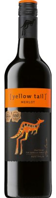 Die Merlot-Flasche von Yellow Tail hebt sich durch ihr kreatives Känguru-Logo und die Auszeichnung als beliebteste Weinmarke hervor.