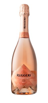 Eine edle Flasche Ruggeri Prosecco Rosé Brut, die durch ihr modernes Design und die zarte Farbe besticht, ideal für Feiern.
