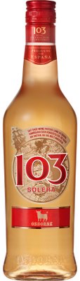 Die Flasche '103 Solera' von Osborne zeigt ein elegantes Design mit einem roten und goldenen Etikett, das die Herkunft betont.