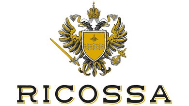 Ein Wappen mit einem doppelköpfigen Adler, gekrönt und mit einem Schwert, umgeben von dekorativen Elementen.