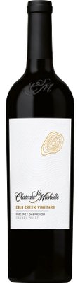 Eine elegante Flasche Cabernet Sauvignon von Chateau Ste. Michelle mit einem stilvollen, weißen Etikett und goldenen Akzenten.