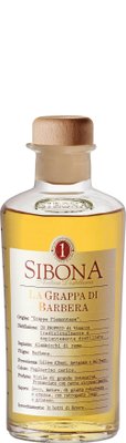 Eine elegante Flasche Grappa mit einem Holzverschluss, die die Bezeichnung 'La Grappa di Barbera' trägt.