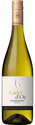 Eine Flasche Cadet d'Oc Chardonnay mit einem eleganten Etikett und einem goldenen Korken, die Frische und Qualität verspricht.