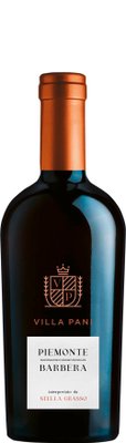 Eine elegante Weinflasche mit einem kupferfarbenen Verschluss und dem Etikett 'Piemonte Barbera' von Villa Pani.