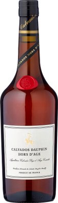 Die Flasche Calvados Hors d'Age zeigt ein klassisches Design mit einem edlen Etikett und einem stilvollen Wachssiegel.