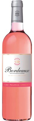 Eine elegante Flasche Roséwein mit einem hellrosa Farbton und einem stilvollen Etikett von Baron Philippe de Rothschild.