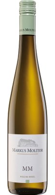 Eine elegante Flasche Riesling von Markus Molitor mit einem hellgrünen Verschluss und einem klaren, ansprechenden Etikett.