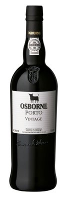 Ein hochwertiger Osborne Vintage Portwein in einer eleganten Flasche, die mit einem schwarzen Korken und einem prägnanten Etikett versehen ist.