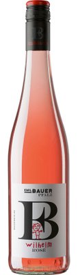 Eine elegante Flasche Roséwein mit einem modernen Design, das den Namen 'Emil Bauer' und ein lustiges Logo zeigt.