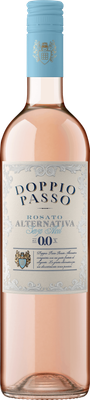 Eine Flasche Doppio Passo Rosato Alternativa mit einem blauen Schraubverschluss und eleganter Etikettierung.