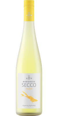 Eine ansprechende Flasche Marktgraeflich Badisches Weinhaus Secco, die die Leichtigkeit und Eleganz des Bodensees verkörpert, perfekt für Feiern.