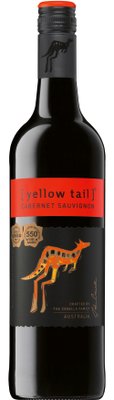 Eine Flasche Rotwein mit einem auffälligen Etikett, das ein stilisiertes Känguru in leuchtenden Farben zeigt.