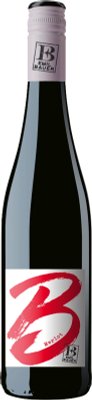 Weinflasche von Emil Bauer, gekennzeichnet mit dem großen roten B und der Sorte Merlot am Etikett.