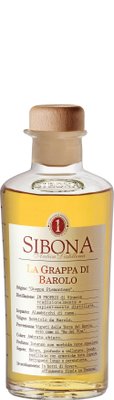 Eine elegante Flasche Grappa di Barolo mit einem Holzverschluss, die in sanften Gelbtönen leuchtet und edel wirkt.