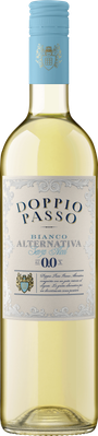 Eine elegante Flasche Doppio Passo Bianco Alternativa mit einem blauen Schraubverschluss und einem kunstvollen Etikett.