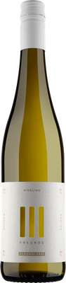 Eine elegante Flasche alkoholfreier Riesling mit einem minimalistischen Etikett in sanften Farben und klaren Schriftzügen.